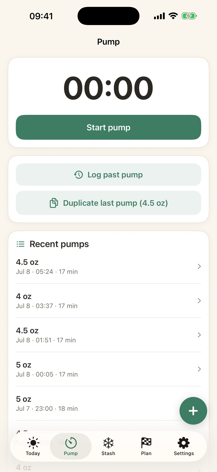 Milk First quick actions with Repeat last pump button